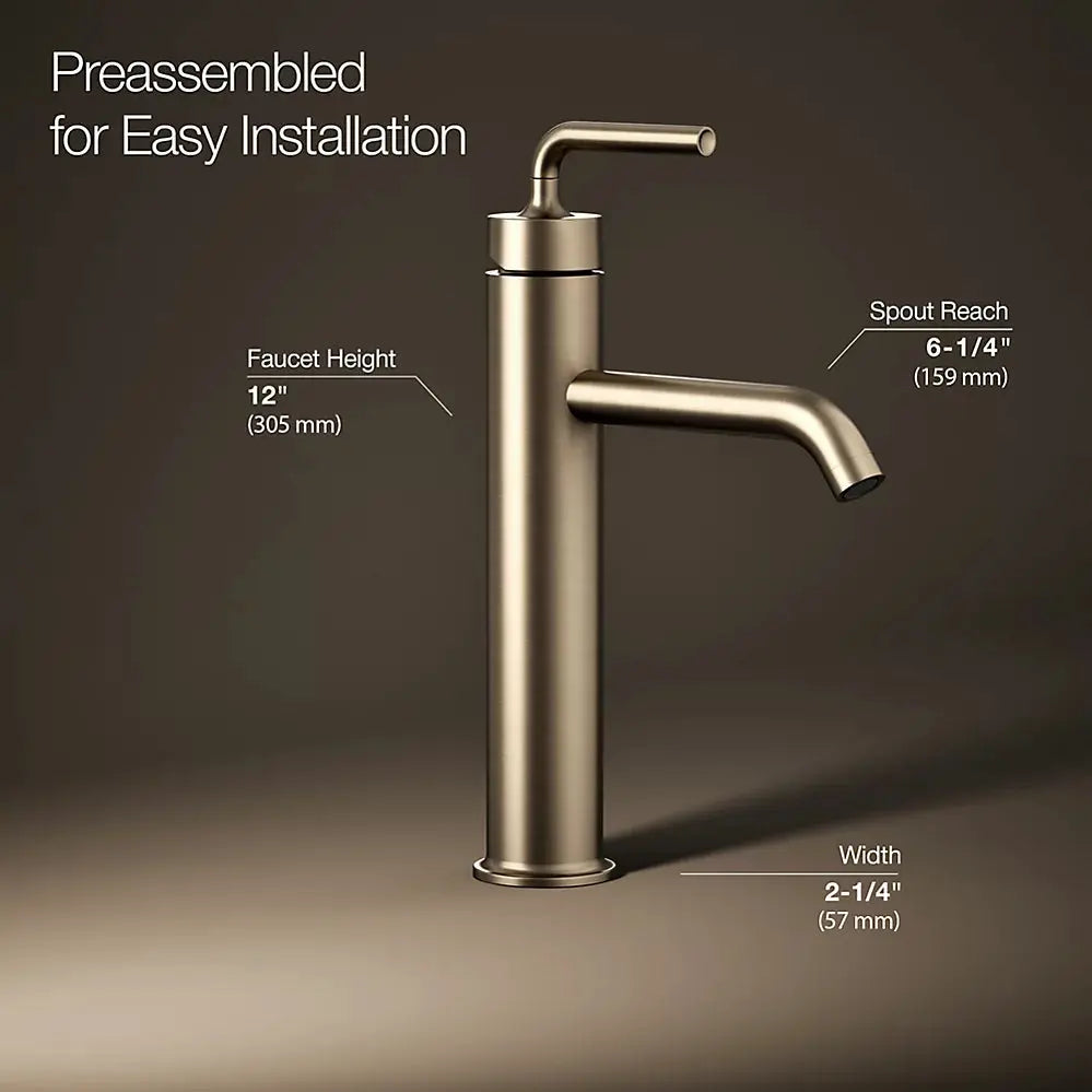 Kohler Purist Tall single-handle bathroom sink faucet with Lever handle, 1.2 gpm K-14404-4A-BV - Plumbing Market