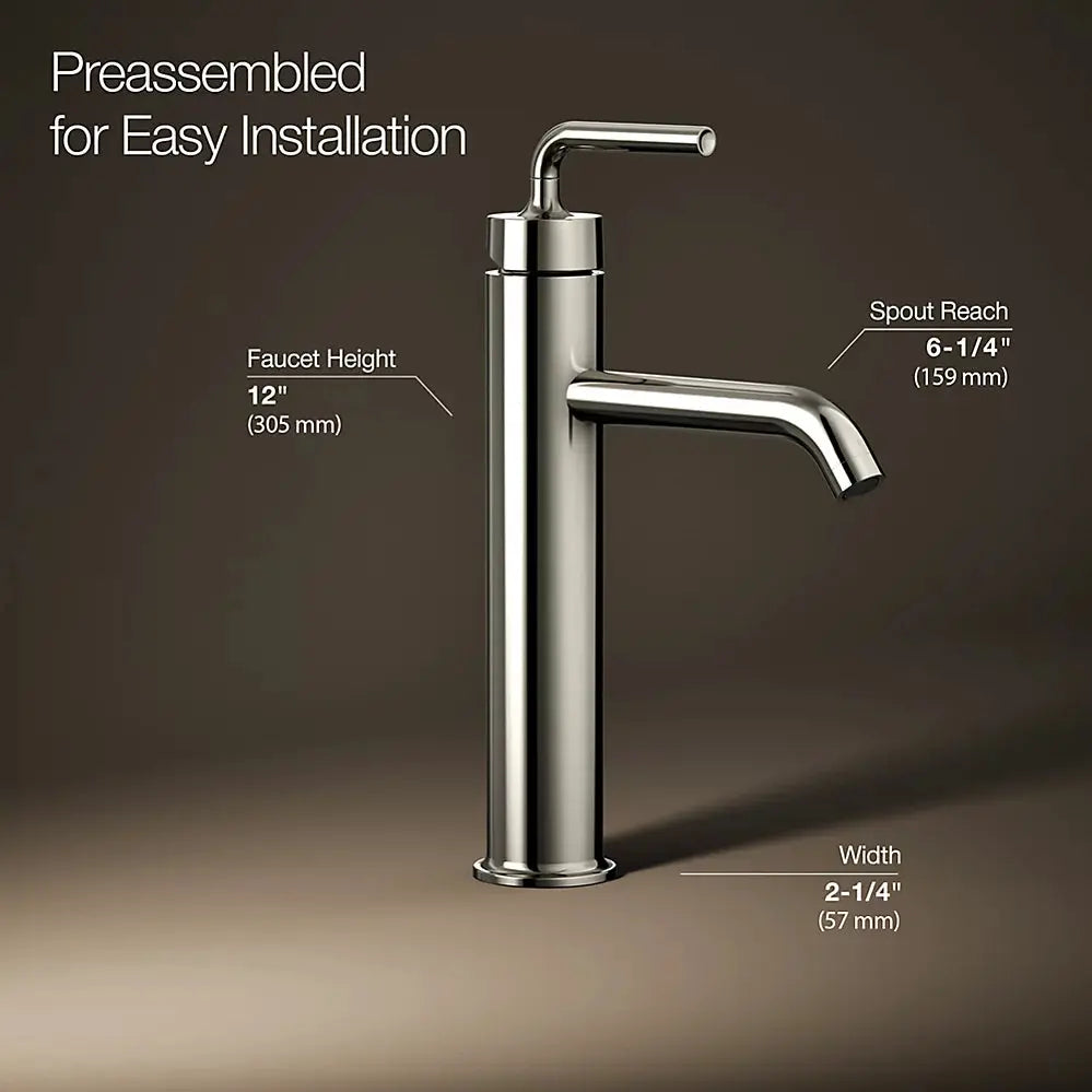 Kohler Purist Tall single-handle bathroom sink faucet with Lever handle, 1.2 gpm K-14404-4A-SN - Plumbing Market