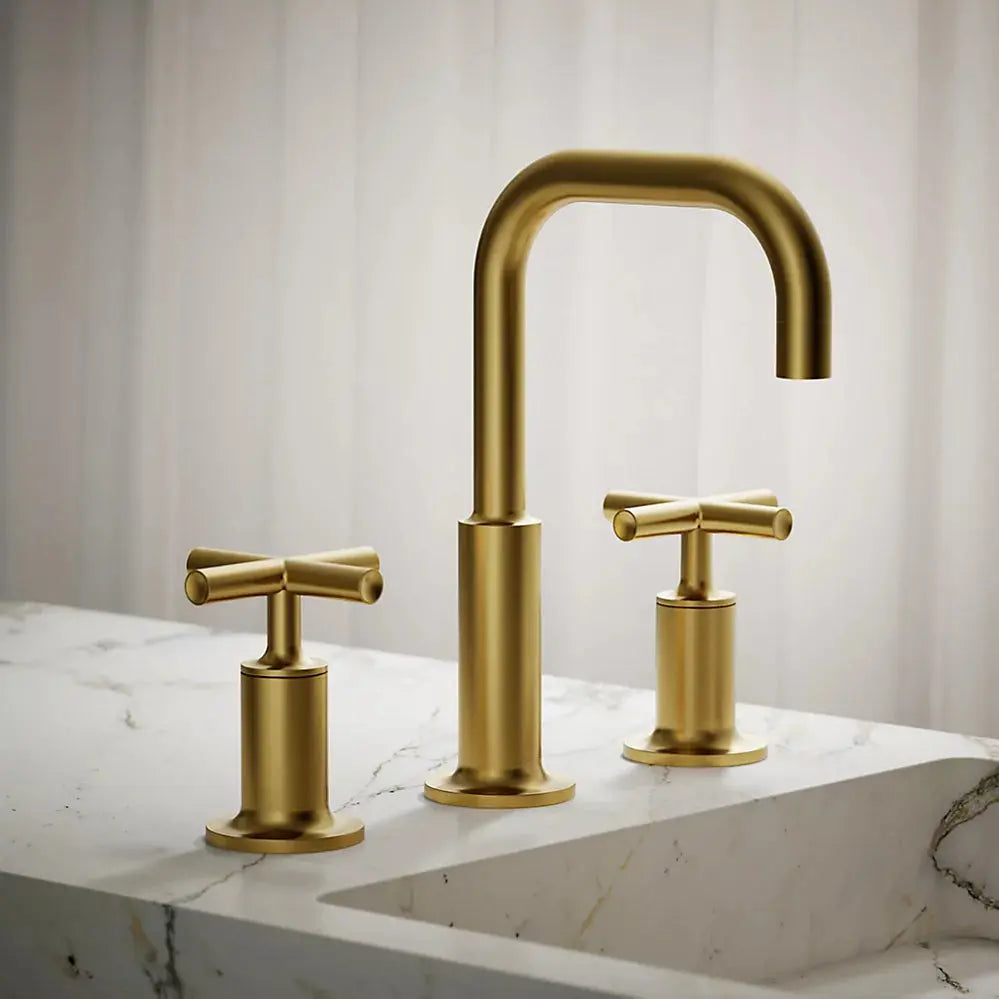Kohler Purist Widespread bathroom sink faucet with Cross handles, 1.2 gpm K-14406-3-2MB - Plumbing Market