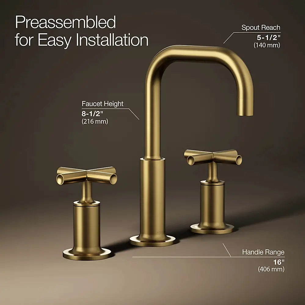 Kohler Purist Widespread bathroom sink faucet with Cross handles, 1.2 gpm K-14406-3-2MB - Plumbing Market