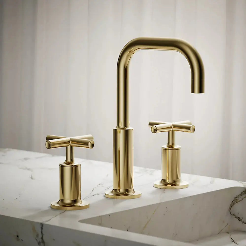 Kohler Purist Widespread bathroom sink faucet with Cross handles, 1.2 gpm K-14406-3-AF - Plumbing Market