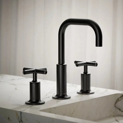 Kohler Purist Widespread bathroom sink faucet with Cross handles, 1.2 gpm K-14406-3-BL - Plumbing Market