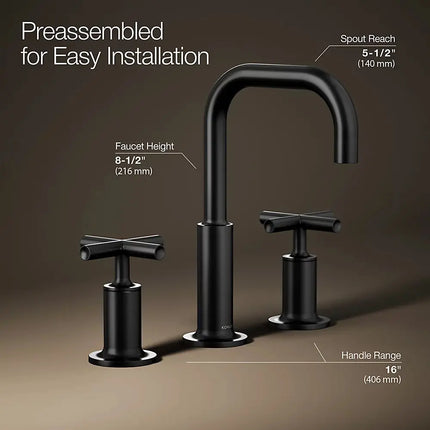 Kohler Purist Widespread bathroom sink faucet with Cross handles, 1.2 gpm K-14406-3-BL - Plumbing Market