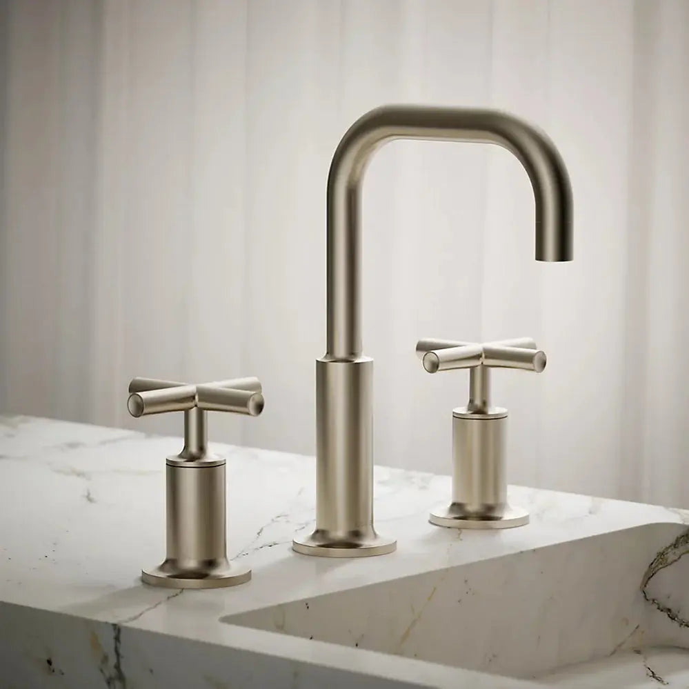 Kohler Purist Widespread bathroom sink faucet with Cross handles, 1.2 gpm K-14406-3-BN - Plumbing Market