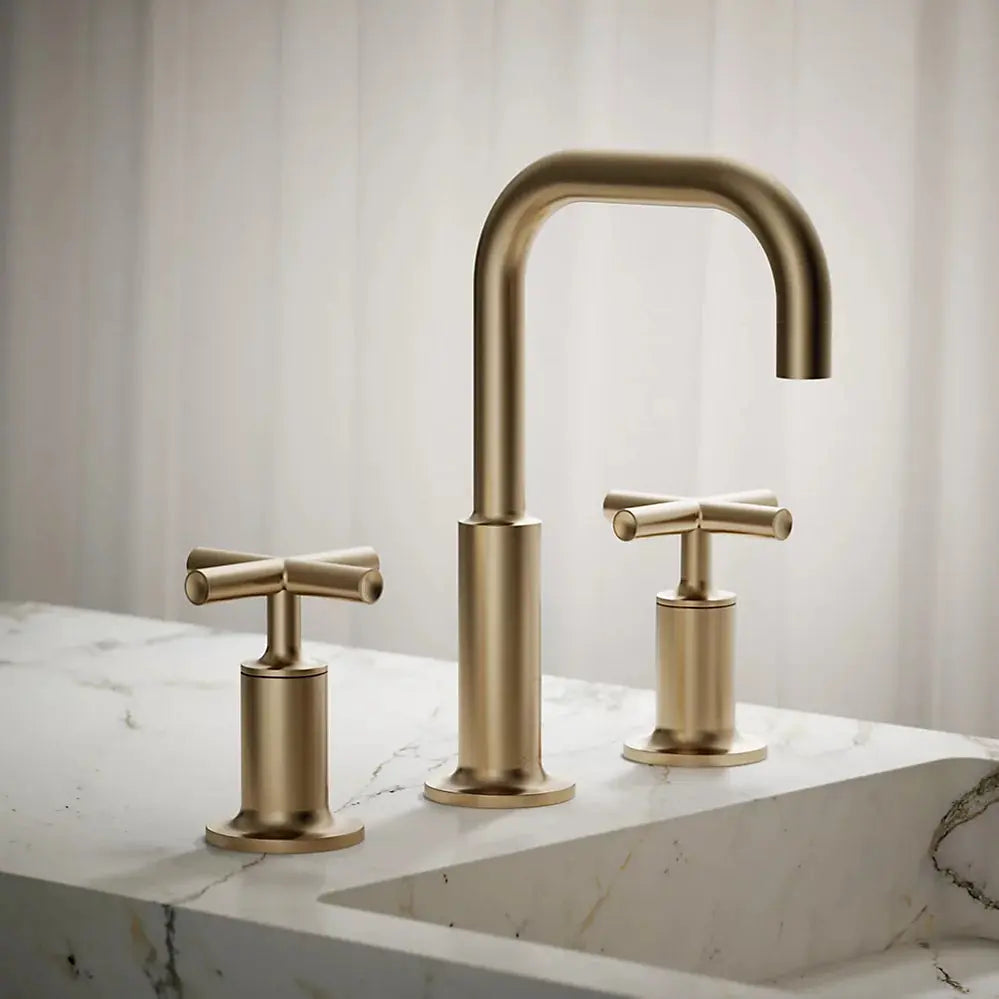 Kohler Purist Widespread bathroom sink faucet with Cross handles, 1.2 gpm K-14406-3-BV - Plumbing Market