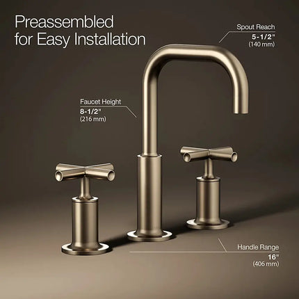 Kohler Purist Widespread bathroom sink faucet with Cross handles, 1.2 gpm K-14406-3-BV - Plumbing Market