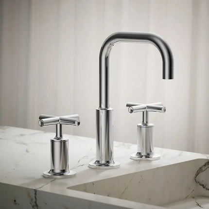 Kohler Purist Widespread bathroom sink faucet with Cross handles, 1.2 gpm K-14406-3-CP - Plumbing Market