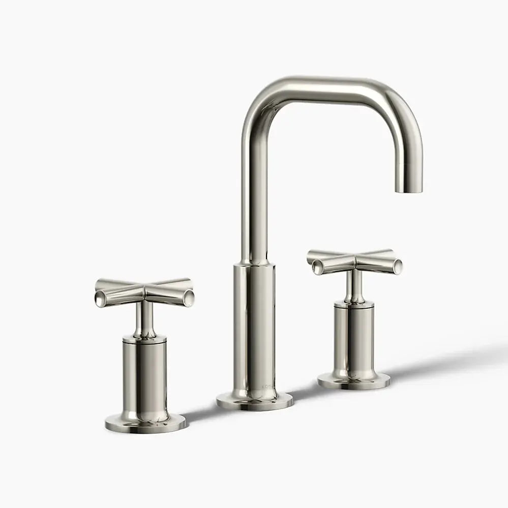 Kohler Purist Widespread bathroom sink faucet with Cross handles, 1.2 gpm K-14406-3-SN - Plumbing Market
