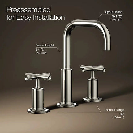 Kohler Purist Widespread bathroom sink faucet with Cross handles, 1.2 gpm K-14406-3-SN - Plumbing Market