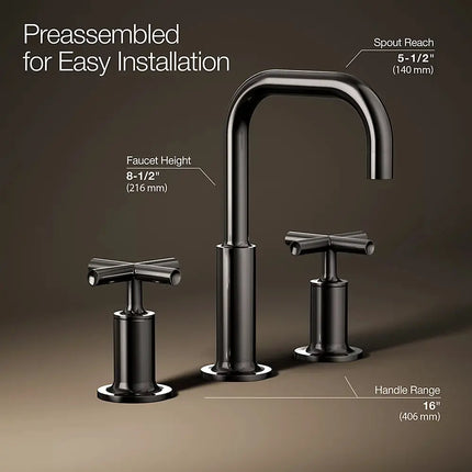 Kohler Purist Widespread bathroom sink faucet with Cross handles, 1.2 gpm K-14406-3-TT - Plumbing Market
