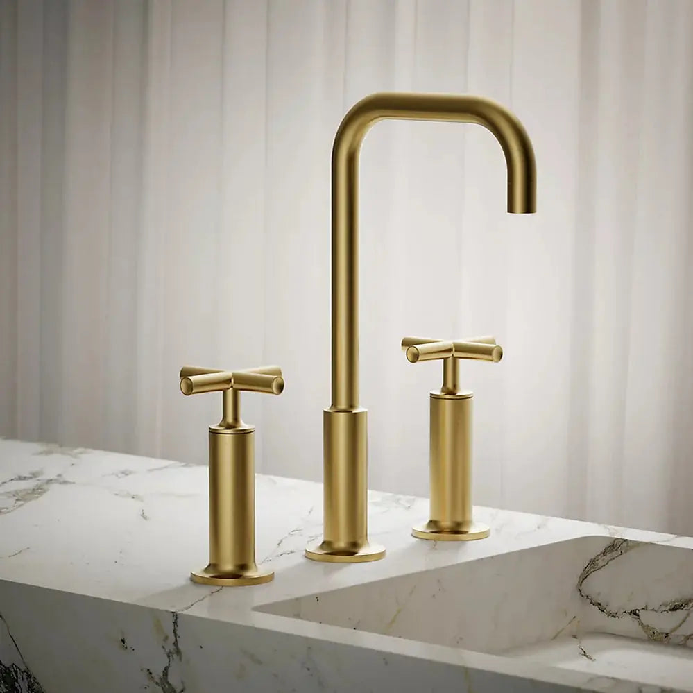 Kohler Purist Widespread bathroom sink faucet with Cross handles, 1.2 gpm K-14408-3-2MB - Plumbing Market