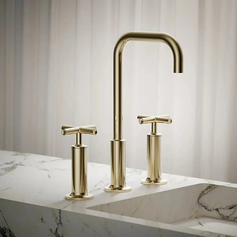 Kohler Purist Widespread bathroom sink faucet with Cross handles, 1.2 gpm K-14408-3-AF - Plumbing Market