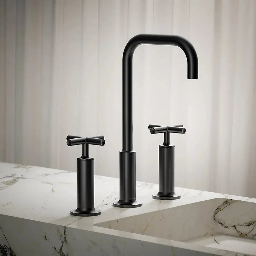 Kohler Purist Widespread bathroom sink faucet with Cross handles, 1.2 gpm K-14408-3-BL - Plumbing Market