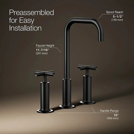 Kohler Purist Widespread bathroom sink faucet with Cross handles, 1.2 gpm K-14408-3-BL - Plumbing Market
