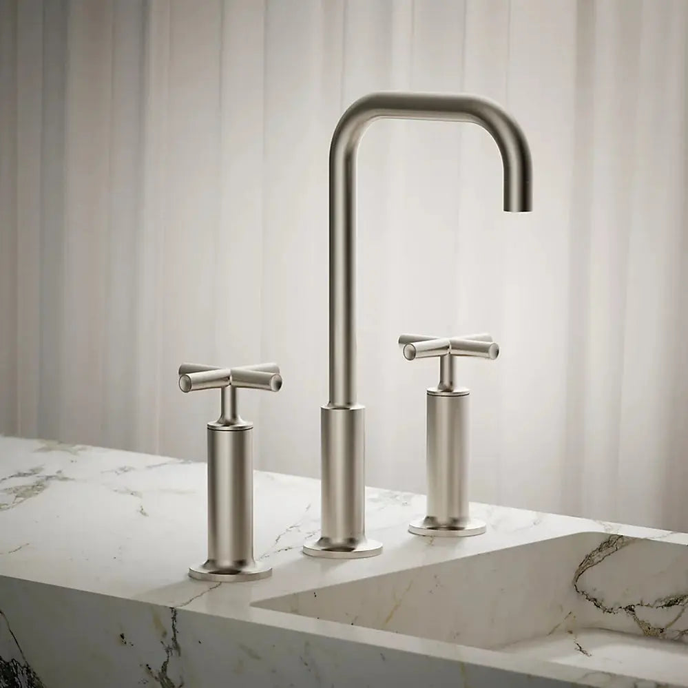 Kohler Purist Widespread bathroom sink faucet with Cross handles, 1.2 gpm K-14408-3-BN - Plumbing Market
