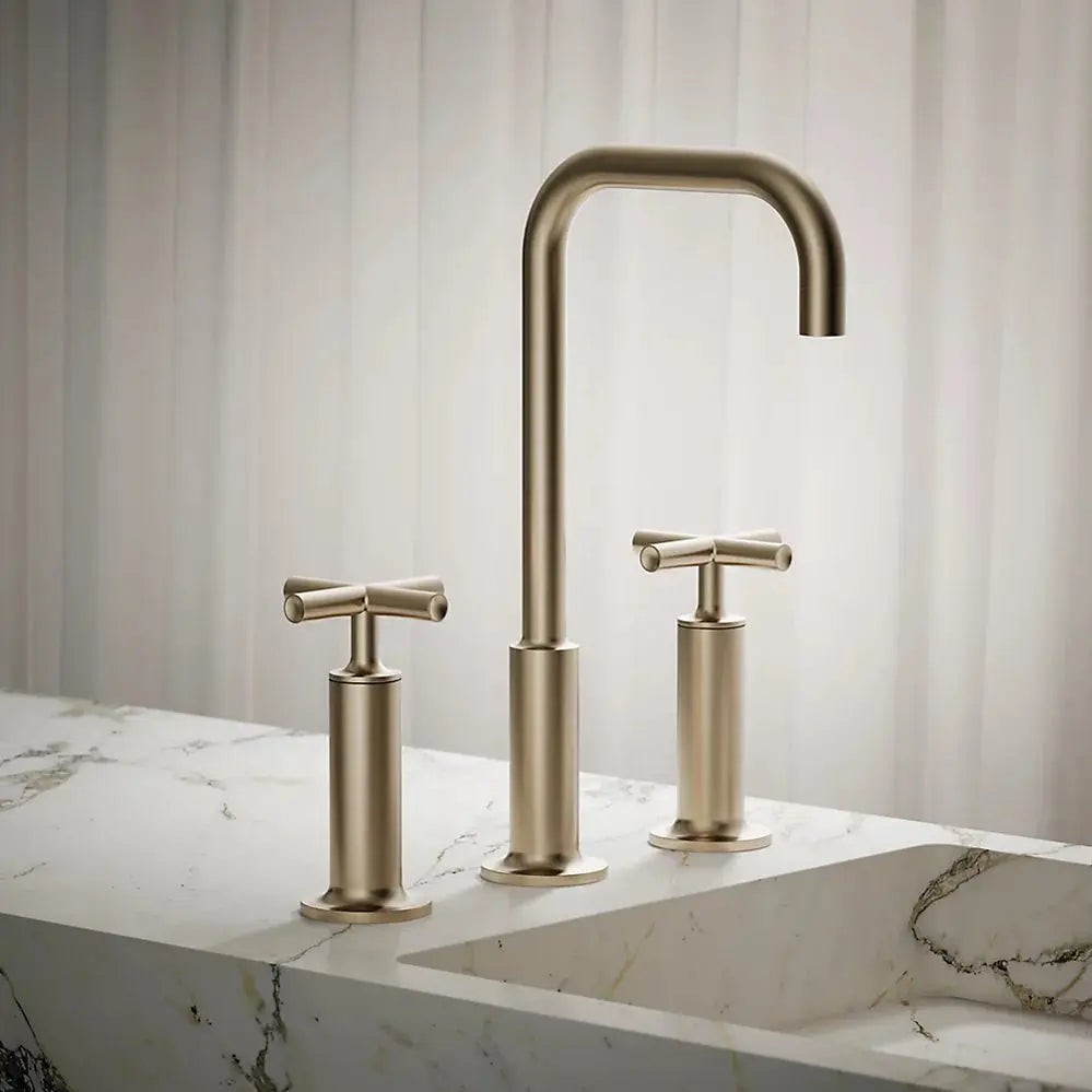 Kohler Purist Widespread bathroom sink faucet with Cross handles, 1.2 gpm K-14408-3-BN - Plumbing Market
