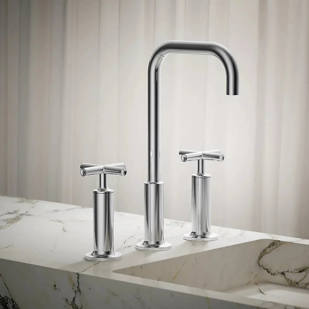 Kohler Purist Widespread bathroom sink faucet with Cross handles, 1.2 gpm K-14408-3-CP - Plumbing Market