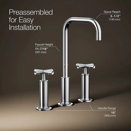 Kohler Purist Widespread bathroom sink faucet with Cross handles, 1.2 gpm K-14408-3-CP - Plumbing Market