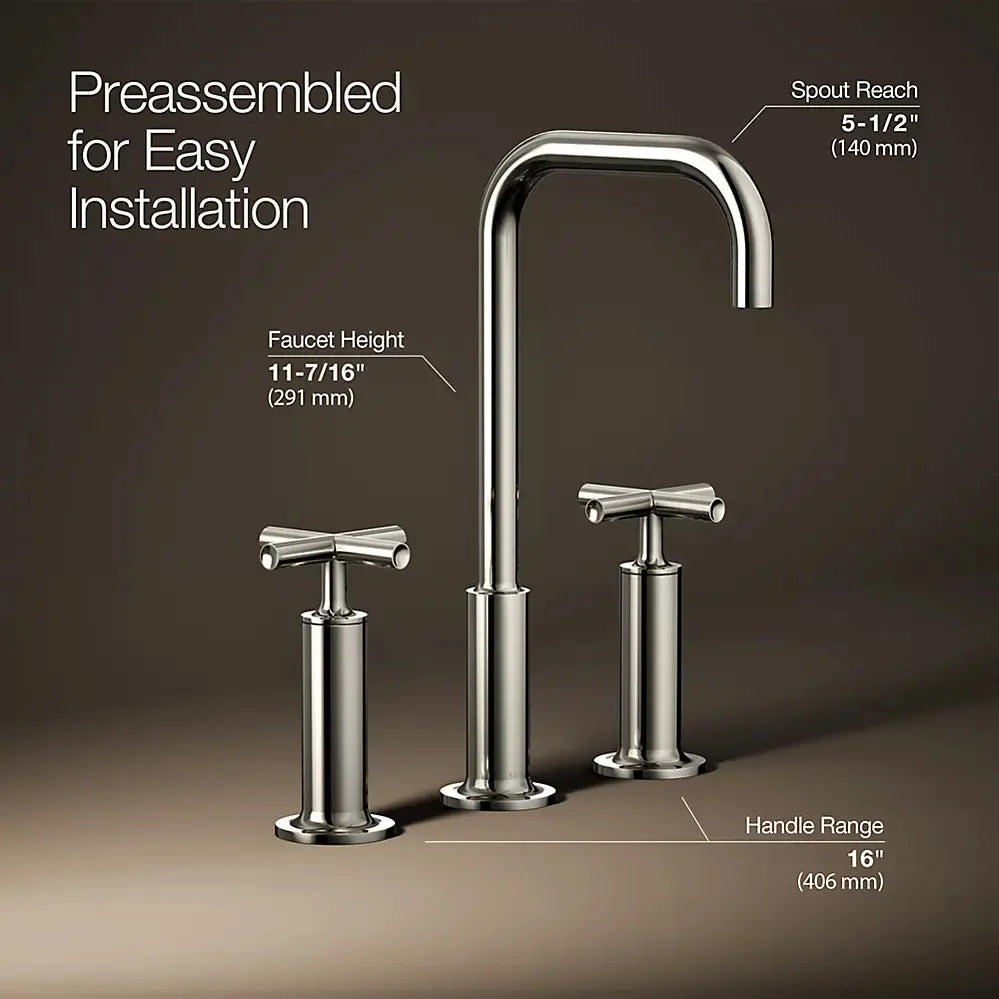 Kohler Purist Widespread bathroom sink faucet with Cross handles, 1.2 gpm K-14408-3-SN - Plumbing Market