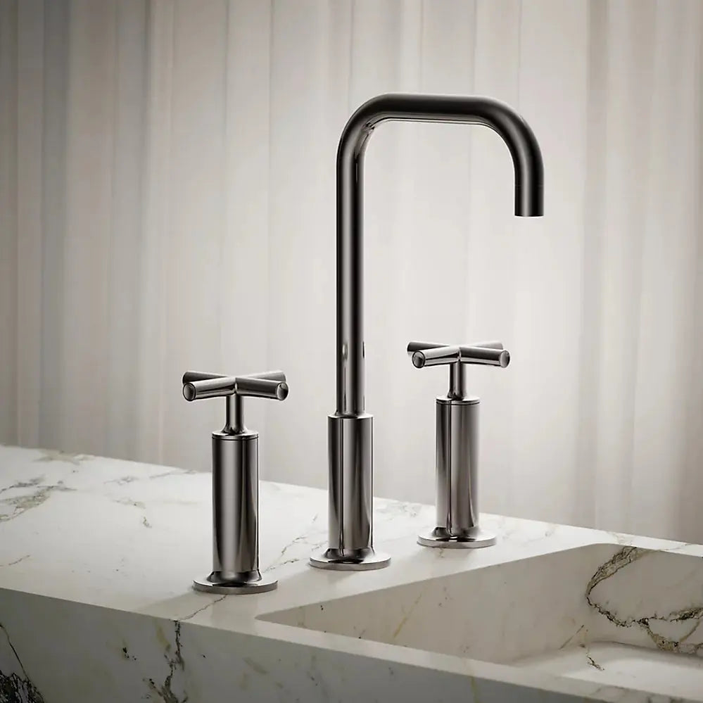 Kohler Purist Widespread bathroom sink faucet with Cross handles, 1.2 gpm K-14408-3-TT - Plumbing Market
