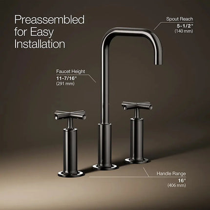 Kohler Purist Widespread bathroom sink faucet with Cross handles, 1.2 gpm K-14408-3-TT - Plumbing Market