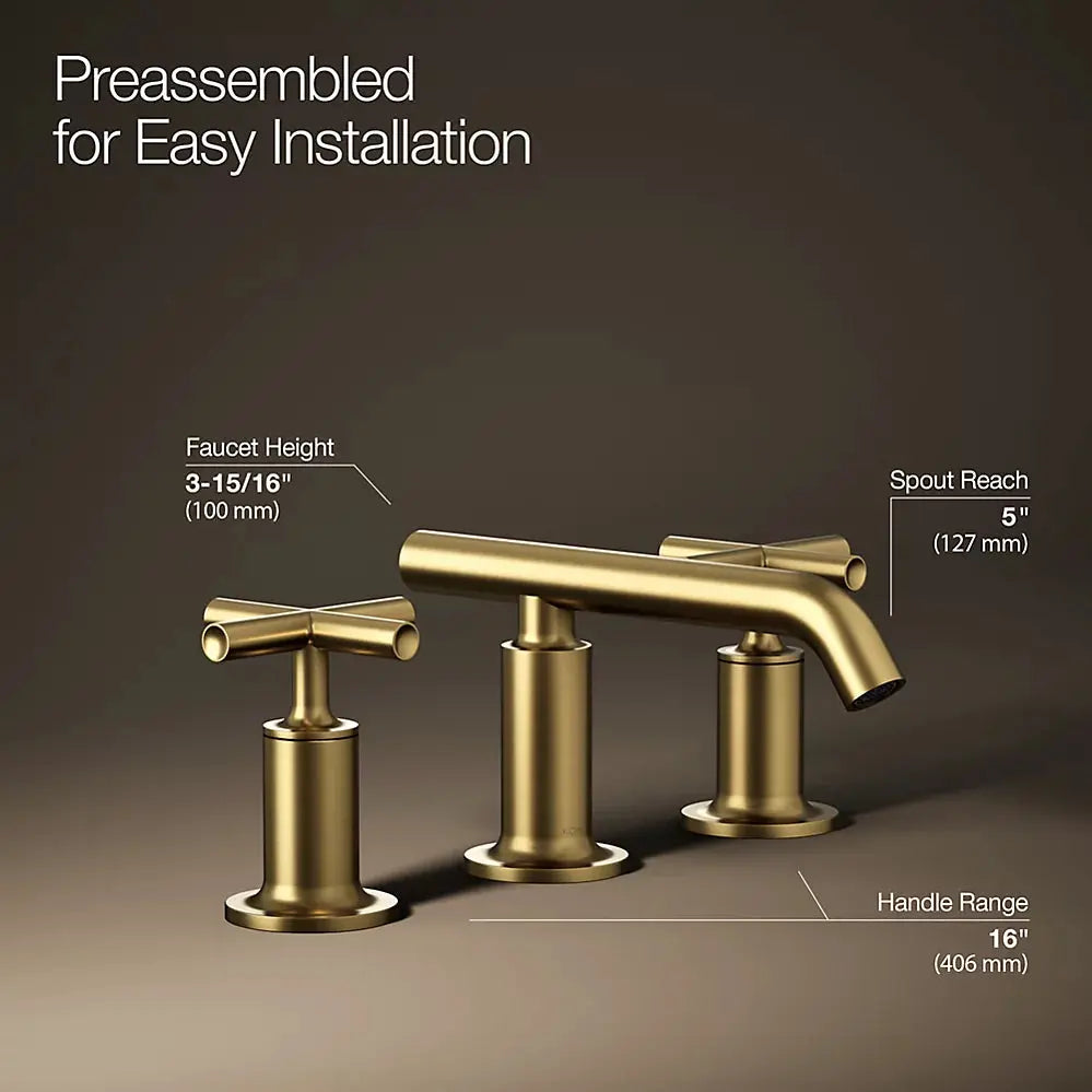Kohler Purist Widespread bathroom sink faucet with Cross handles, 1.2 gpm K-14410-3-2MB - Plumbing Market