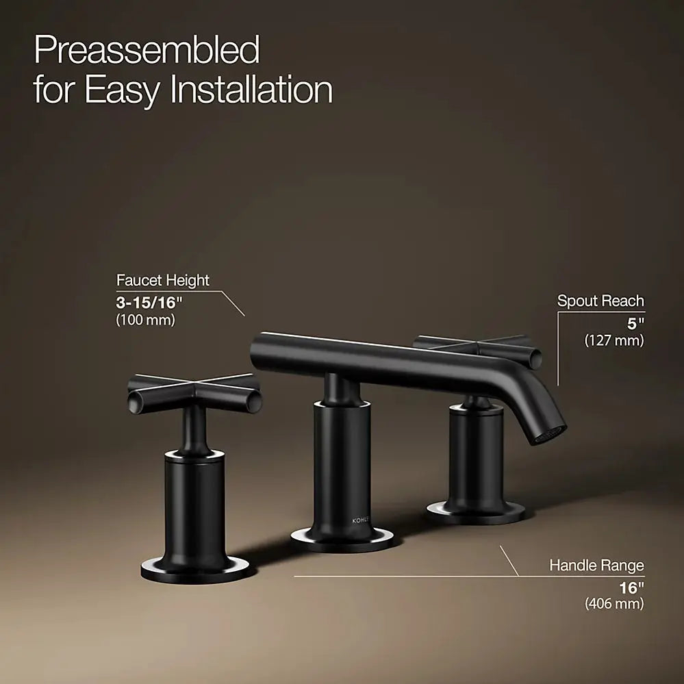 Kohler Purist Widespread bathroom sink faucet with Cross handles, 1.2 gpm K-14410-3-BL - Plumbing Market