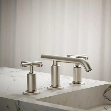 Kohler Purist Widespread bathroom sink faucet with Cross handles, 1.2 gpm K-14410-3-BN - Plumbing Market