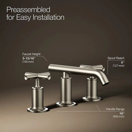 Kohler Purist Widespread bathroom sink faucet with Cross handles, 1.2 gpm K-14410-3-BN - Plumbing Market