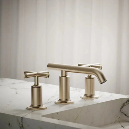 Kohler Purist Widespread bathroom sink faucet with Cross handles, 1.2 gpm K-14410-3-BV - Plumbing Market