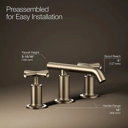Kohler Purist Widespread bathroom sink faucet with Cross handles, 1.2 gpm K-14410-3-BV - Plumbing Market