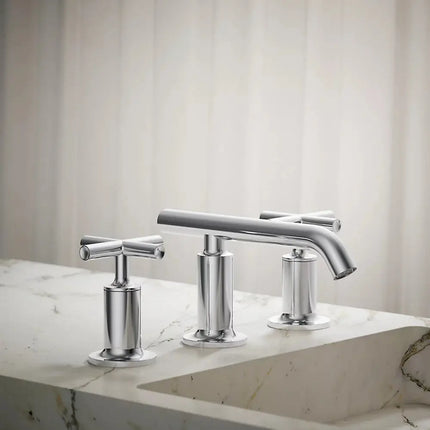 Kohler Purist Widespread bathroom sink faucet with Cross handles, 1.2 gpm K-14410-3-CP - Plumbing Market