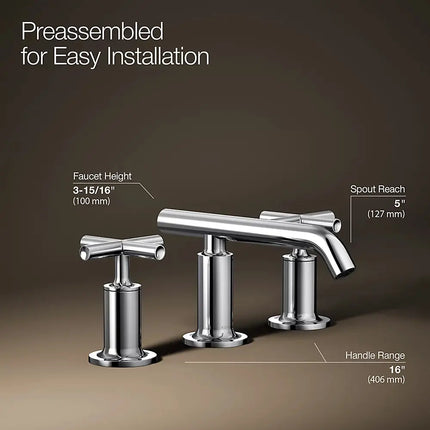Kohler Purist Widespread bathroom sink faucet with Cross handles, 1.2 gpm K-14410-3-CP - Plumbing Market