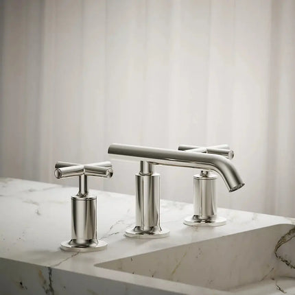 Kohler Purist Widespread bathroom sink faucet with Cross handles, 1.2 gpm K-14410-3-SN - Plumbing Market