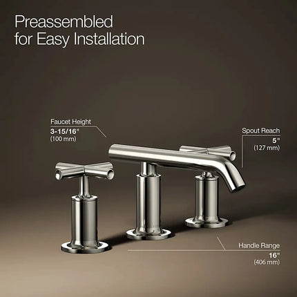 Kohler Purist Widespread bathroom sink faucet with Cross handles, 1.2 gpm K-14410-3-SN - Plumbing Market