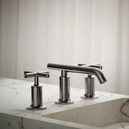 Kohler Purist Widespread bathroom sink faucet with Cross handles, 1.2 gpm K-14410-3-TT - Plumbing Market