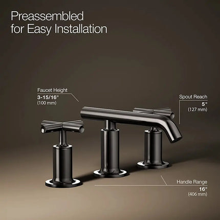 Kohler Purist Widespread bathroom sink faucet with Cross handles, 1.2 gpm K-14410-3-TT - Plumbing Market