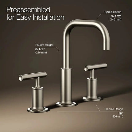 Kohler Purist Widespread bathroom sink faucet with Lever handles, 1.2 gpm K-14406-4-BN - Plumbing Market