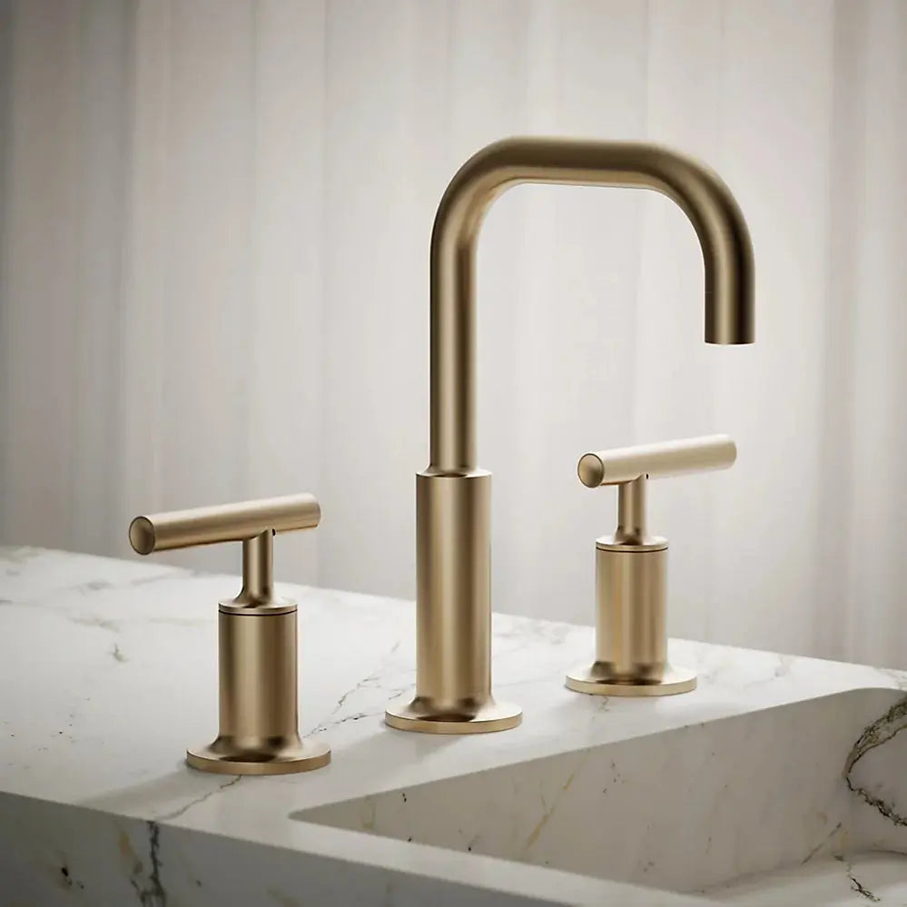 Kohler Purist Widespread bathroom sink faucet with Lever handles, 1.2 gpm K-14406-4-BV - Plumbing Market