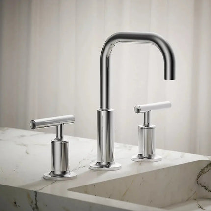 Kohler Purist Widespread bathroom sink faucet with Lever handles, 1.2 gpm K-14406-4-CP - Plumbing Market