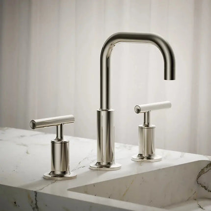 Kohler Purist Widespread bathroom sink faucet with Lever handles, 1.2 gpm K-14406-4-SN - Plumbing Market