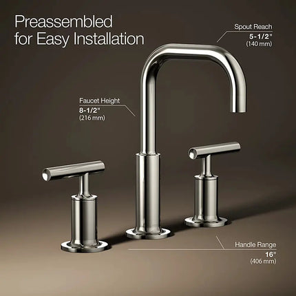 Kohler Purist Widespread bathroom sink faucet with Lever handles, 1.2 gpm K-14406-4-SN - Plumbing Market