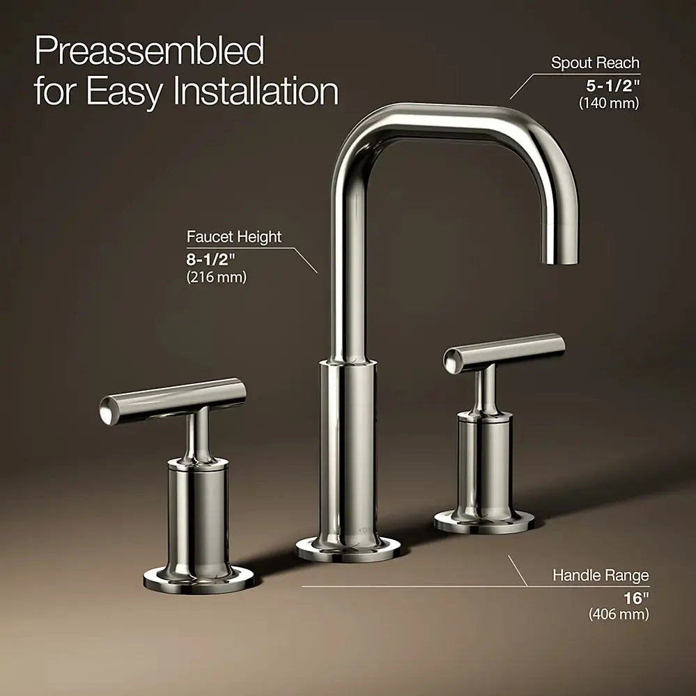 Kohler Purist Widespread bathroom sink faucet with Lever handles, 1.2 gpm K-14406-4-SN - Plumbing Market