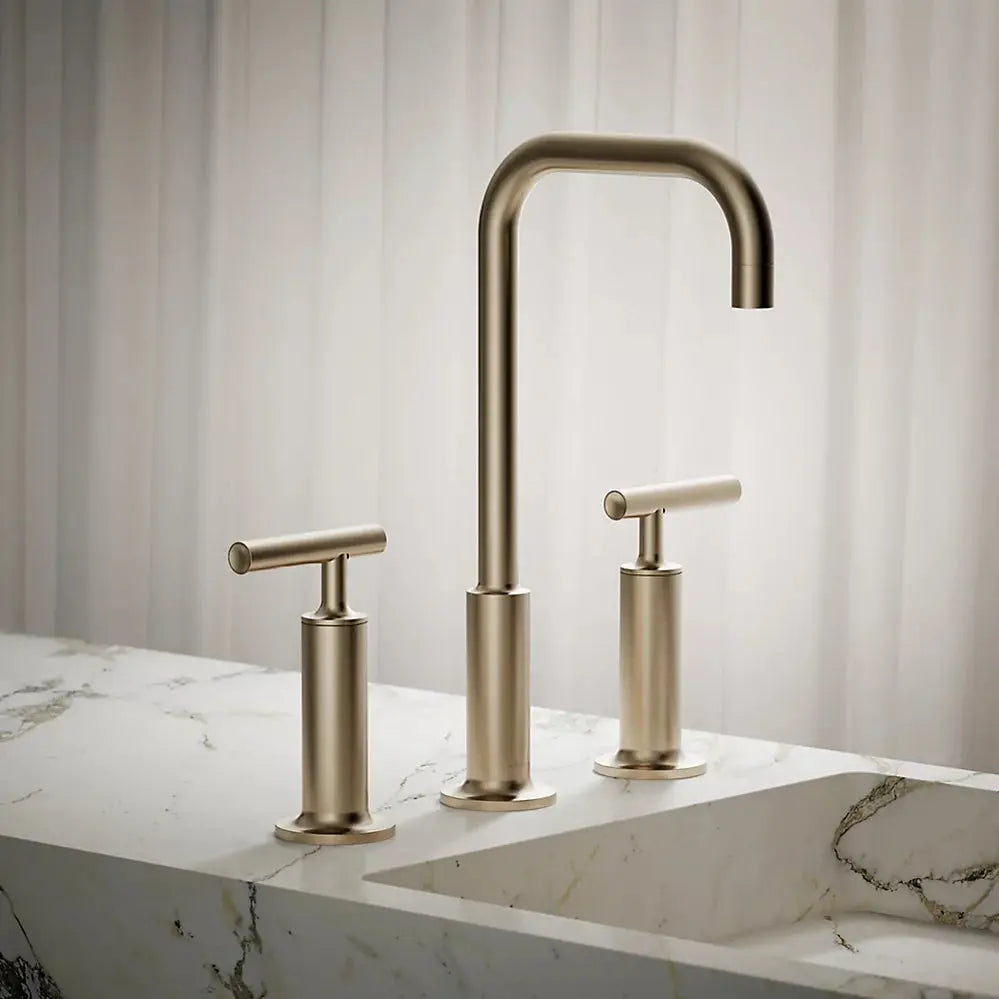 Kohler Purist Widespread bathroom sink faucet with Lever handles, 1.2 gpm K-14408-4-BV - Plumbing Market