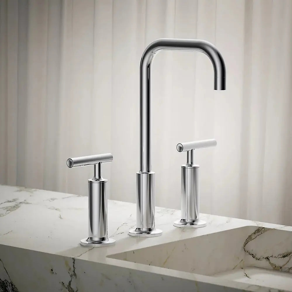 Kohler Purist Widespread bathroom sink faucet with Lever handles, 1.2 gpm K-14408-4-CP - Plumbing Market