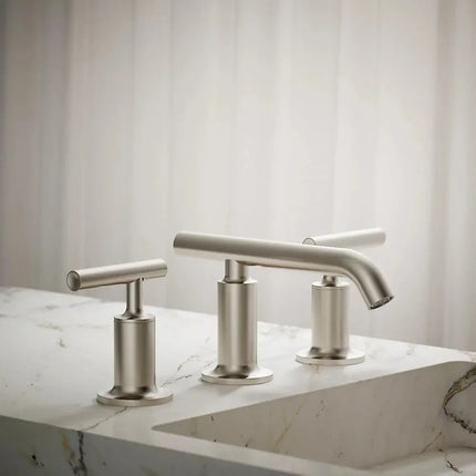 Kohler Purist Widespread bathroom sink faucet with Lever handles, 1.2 gpm K-14410-4-BN - Plumbing Market