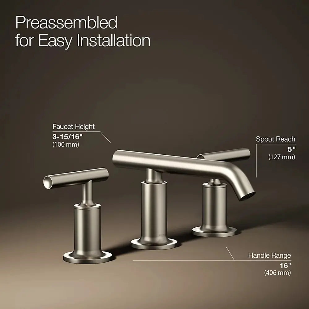 Kohler Purist Widespread bathroom sink faucet with Lever handles, 1.2 gpm K-14410-4-BN - Plumbing Market