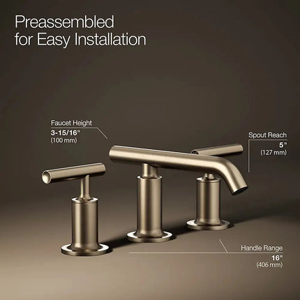 Kohler Purist Widespread bathroom sink faucet with Lever handles, 1.2 gpm K-14410-4-BV - Plumbing Market