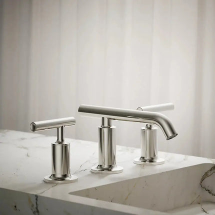 Kohler Purist Widespread bathroom sink faucet with Lever handles, 1.2 gpm K-14410-4-SN - Plumbing Market