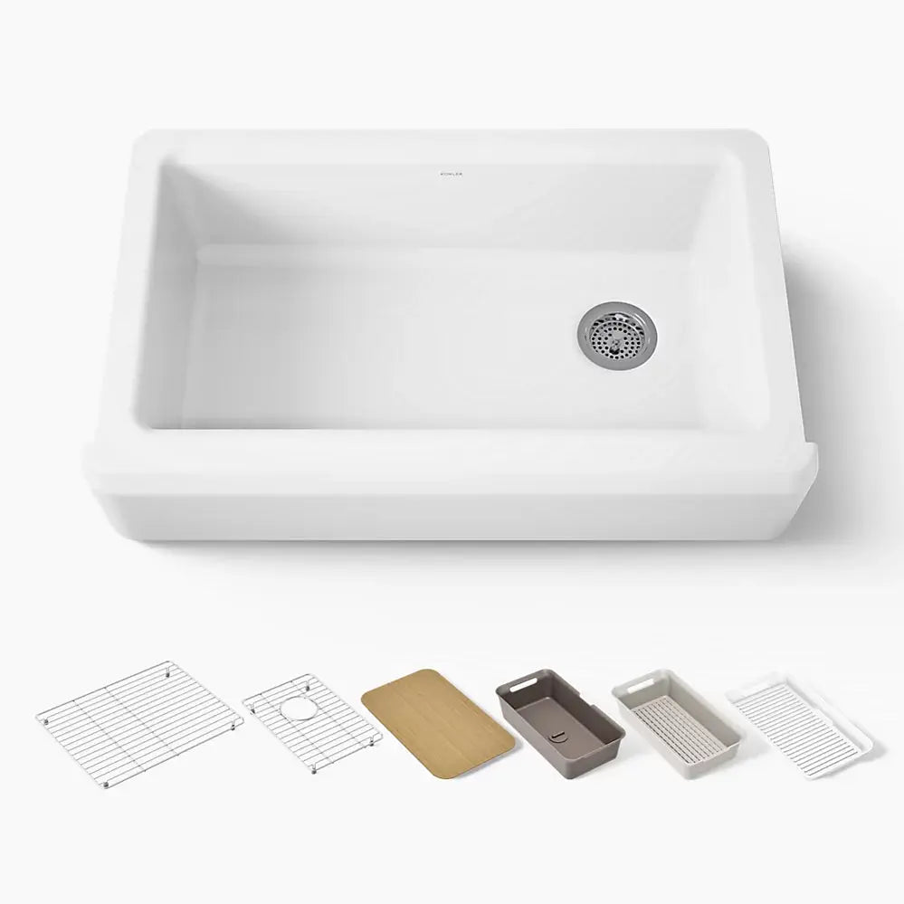 Kohler Riverby 35-3/4" undermount single-bowl farmhouse workstation kitchen sink K-24564-PC-0 - Plumbing Market
